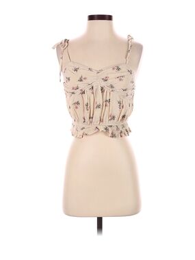 American Eagle Outfitters Cream Floral Tie-Shoulder Cropped Tank